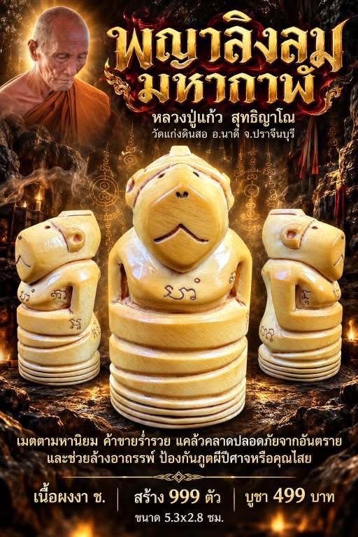 เปิดจอง วัตถุมงคล รุ่น พญาลิงลม มหากาฬ หลวงปู่แก้ว วัดแก่งดินสอ